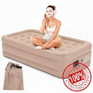 SUNNYFEEL Twin Air Mattress with Built-in Pump - 18" Raised                                                          Durable Blow Up Mattress with Storage Bag