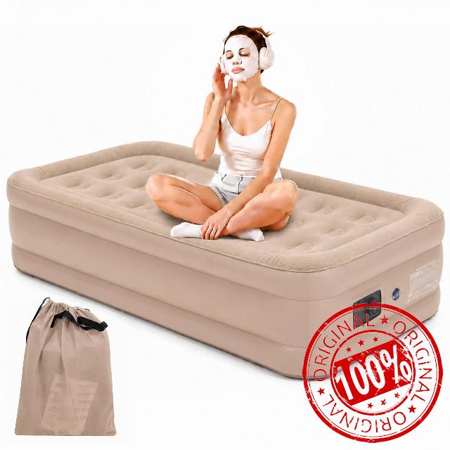 SUNNYFEEL Twin Air Mattress with Built-in Pump - 18" Raised                                                          Durable Blow Up Mattress with Storage Bag