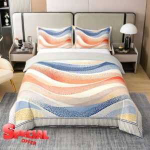 Feelyou Kids Coastal Nautical Duvet Cover 100% Cotton King Size                                                          Ocean Wave Bedding Set Breathable Soft Cozy Lightweight Stripes Comforter Cover 3Pcs Zipper Closure With 2 Pillowcases