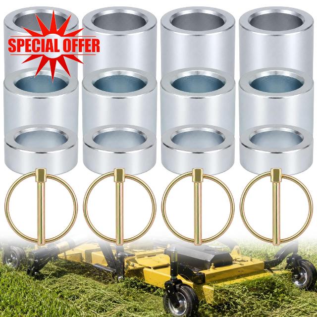 4 Set Finish Mower Spacers Height Adjustment Spacer Kit 1/2" 1" & 1-1/2"                                                          16 Total Steel Pieces，with Lynch Pin， Mower Spacers with Agricultural Equipment Supplies for Farm and Ranch Machinery
