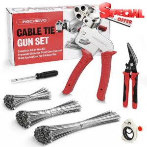 300-Piece Metal Zip Ties Tool kit with Stainless Steel Zip Ties                                                          Cable Ties Gun with 100×7.8/11.8/15.8" Metal Zip Ties Heavy Duty Outdoor for Fence