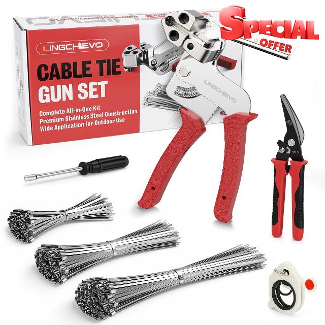 300-Piece Metal Zip Ties Tool kit with Stainless Steel Zip Ties                                                          Cable Ties Gun with 100×7.8/11.8/15.8" Metal Zip Ties Heavy Duty Outdoor for Fence