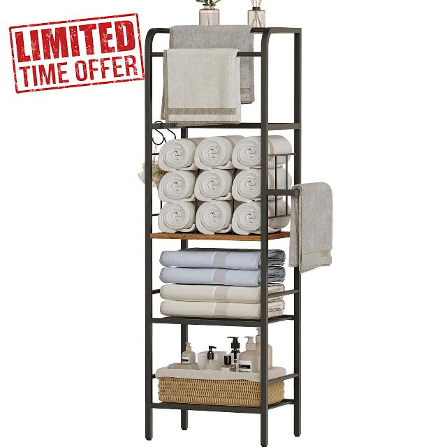 HOOBRO 4-Tier Freestanding Towel Rack with Storage Shelf for Bathroom                                                          U-Shaped Detachable Dividers