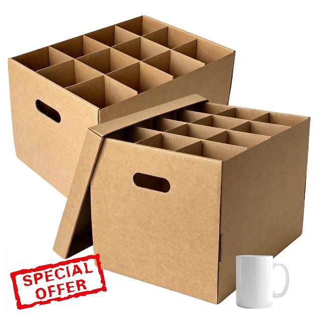 2-Tier Cup & Mug Moving Boxes for Small Coffee Mugs