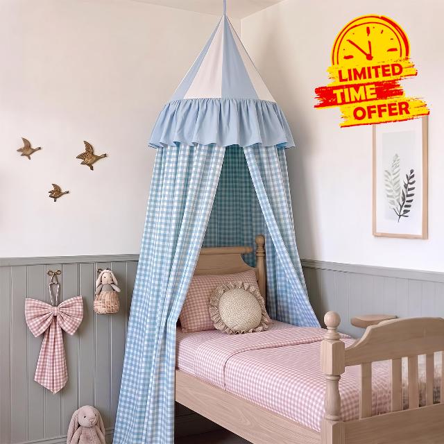 SmoothNovelty 100% Cotton Gingham Plaid Bed Canopy