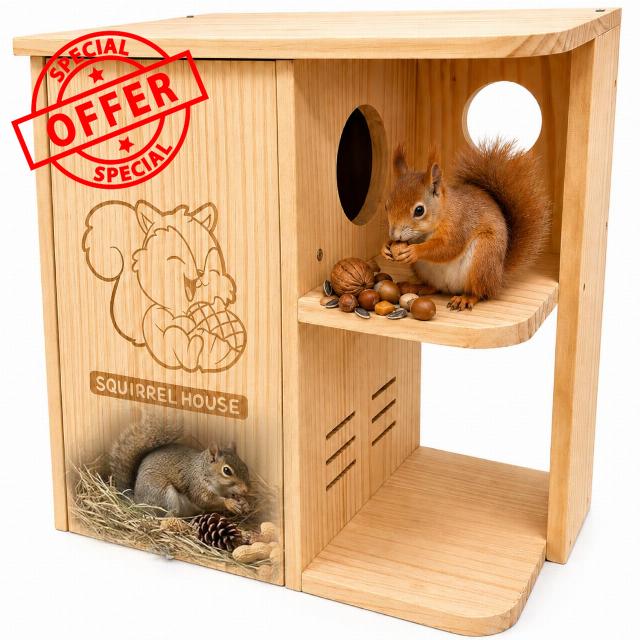 Large Squirrel Nesting Box Outdoor – Solid Pine Wood Squirrel House