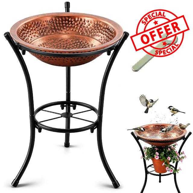 Metal Bird Bath for Outside with 17" Stand