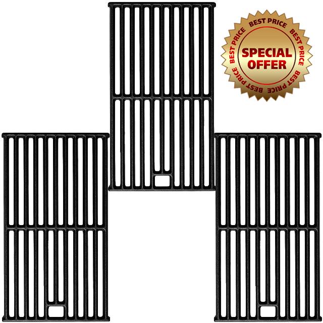Grill Grates for Monument 35633 24367 17842 Grill Replacement Parts 3 Pcs Cast Iron Grate for Monument 4-Burner 13892 14733 24633 41847NG