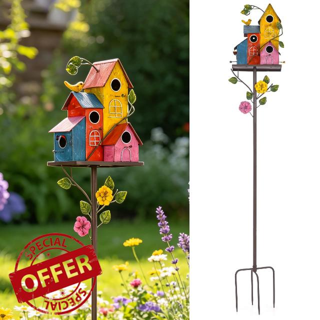 59" H Bird Houses for Outside with Pole Freestanding Metal                                                          Birdhouses for Outdoors Large
