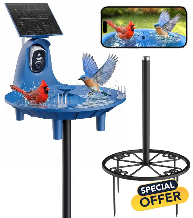 LongPlus Solar Bird Bath with 2K Camera