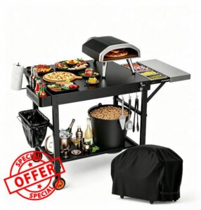 Outdoor Grill Table/Cart and Grill Cover for Pizza Oven Table