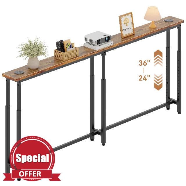 YASONIC 69.3" Behind Couch Table Narrow Console Table Behind Sofa                                                          24"-36" Height Adjustable Narrow Sofa Table with Slim Long Design