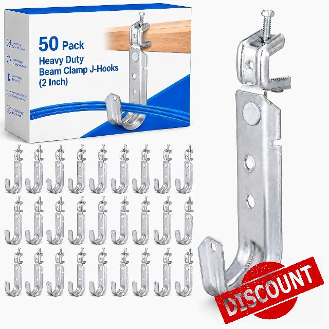 Tandefio 50 Pack Cable Support J Hook with Beam Clamp