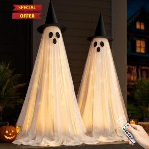 2 Packs 5.5 FT Light Up Ghosts Halloween Decorations Outdoor
