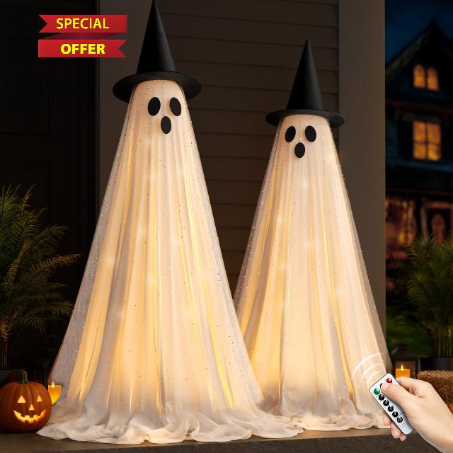 2 Packs 5.5 FT Light Up Ghosts Halloween Decorations Outdoor