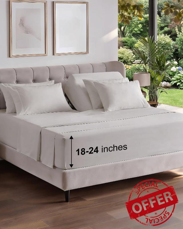 Extra Deep Flex Top Split Head King Sheet Set - 6pc Sheets - Light Grey                                                          Hotel Luxury Bed Sheets Set