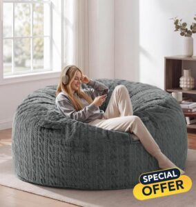 Adults Bean Bag Chair 5FT Giant BeanBag Chair Large Oversized Memory Foam                                                          Luxurious Braided Fabric