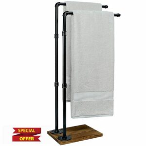 Hjarta 40 Inch Free Standing Towel Rack for Bathroom                                                          2-Tier Industrial Towel Rack Stand