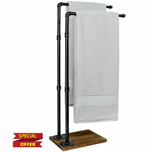 Hjarta 40 Inch Free Standing Towel Rack for Bathroom                                                          2-Tier Industrial Towel Rack Stand