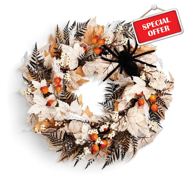 26" Halloween Wreath for Front Door with Spider
