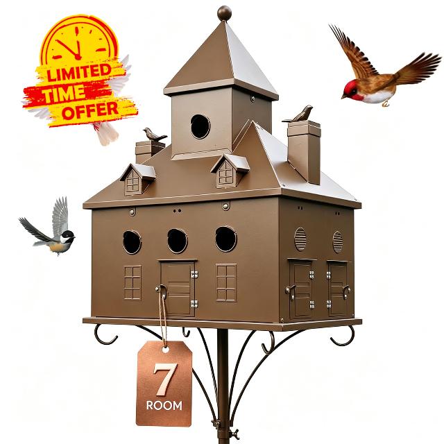 Metal Birdhouse with Pole