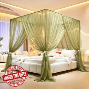 Akiky Princess Bed Canopy Curtains 4 Corners Post Mosquito Net - Cozy Drape Netting 4 Opening Bed Canopy Curtain for Girls Bed Boys Adults(Queen