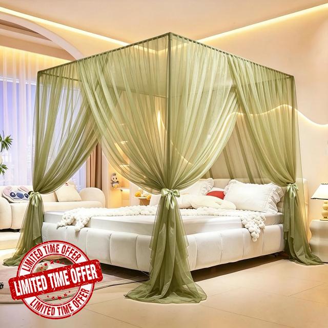 Akiky Princess Bed Canopy Curtains 4 Corners Post Mosquito Net - Cozy Drape Netting 4 Opening Bed Canopy Curtain for Girls Bed Boys Adults(Queen