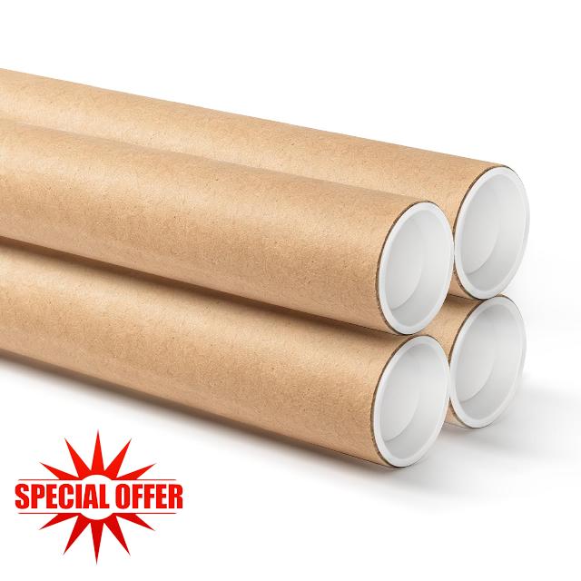 4 Pcs 3 x 36 Inch Mailing Tubes with Plastic Caps