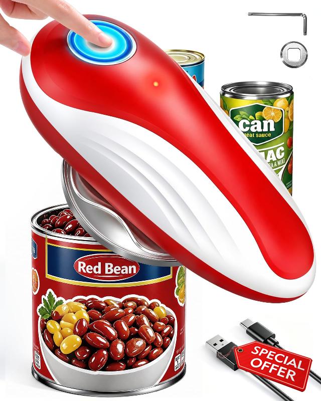 Rechargeable Electric Can Opener with Replaceable Blade & Smooth Edge                                                          One Touch Automatic Can Opener with Magnetic Lid Pickup