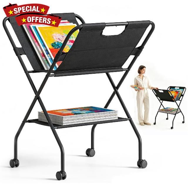 Canvas Art Print Rack，Folding Art Storage Rack with Lockable Caster Wheels                                                          Foldable Canvas Storage Rack