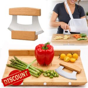 Adaptive One Handed Cutting Board Set with suction cup feet and Ulu Knife
