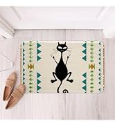 Mid Century Cat 16x24in Bathroom Rug Extra Soft Absorbent Bath Rugs | Geometric Starburst Dot Non...
