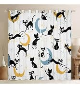 Mid Century Cat Curtains for Kid Bedroom 2 Panels Blackout Curtains 38x45in | Vintage Red Green B...