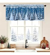 AtawLege Christmas Tree Valances for Windows Snowflake Blackout Valance Curtains, Green Holiday W...