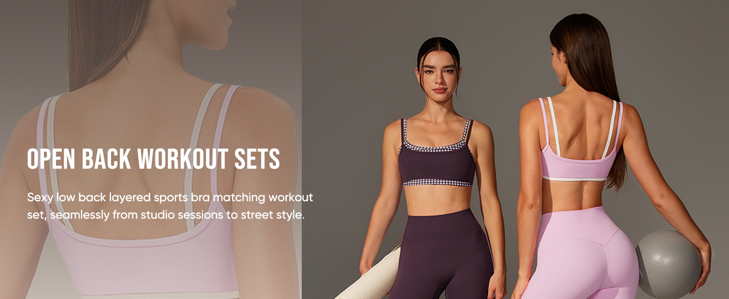 low back layered sports bra matching workout sets for women open back