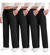 4 Pack Wide Leg Sweatpants Women - Comfy Lounge Yoga Pants with Pockets | Casual Loose Straight L...