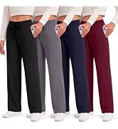 4 Pack Wide Leg Sweatpants Women - Comfy Lounge Yoga Pants with Pockets | Casual Loose Straight L...