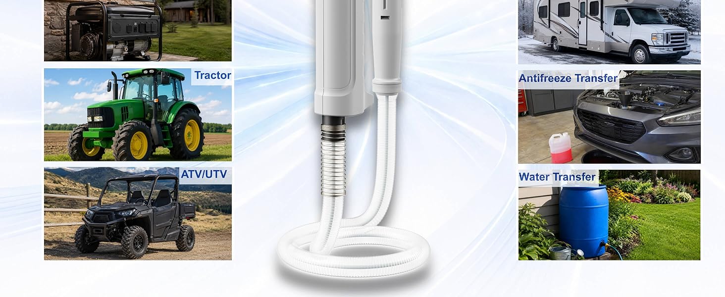 Electric fuel transfer pump for cars, boats, RVs, lawn mowers and outdoor equipment