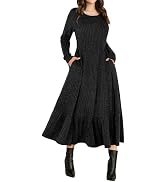 ANRABESS Womens Fall Long Sleeve Midi Dress | Crewneck Swing Flowy A Line Dresses, Soft Comfy Rib...