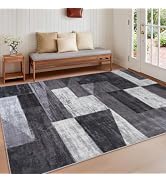 Modern Geometric Patchwork Rugs for Living Room, Soft Washable 4x6 Area Rug | Chocolate and Green...