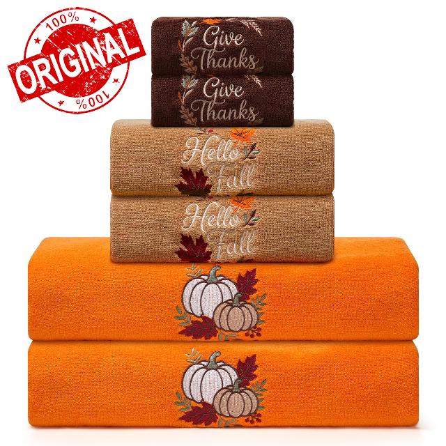 6 Pack Fall Pumpkin Bathroom Towels Set
