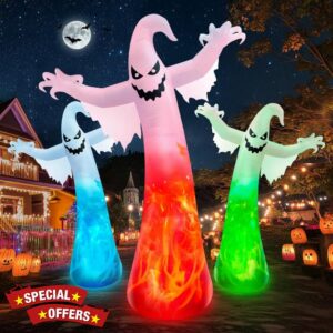12FT Giant Halloween Inflatables Ghost with 3-Colored Flame Rotation Light                                                          zukakii Huge Creepy Halloween Decoration outdoor Large Spooky Blow Up Yard Decoration Blowups for Lawn Party Festival (1PCS)