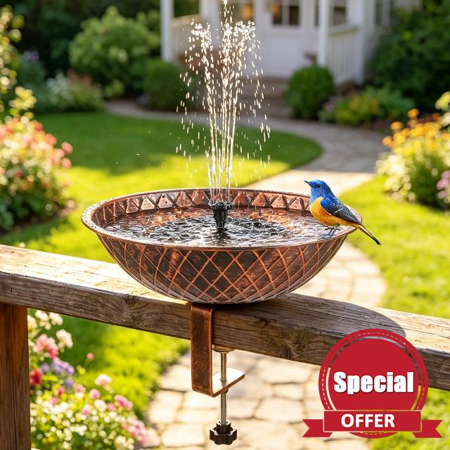 Deck Railing Bird Bath with Solar Fountain