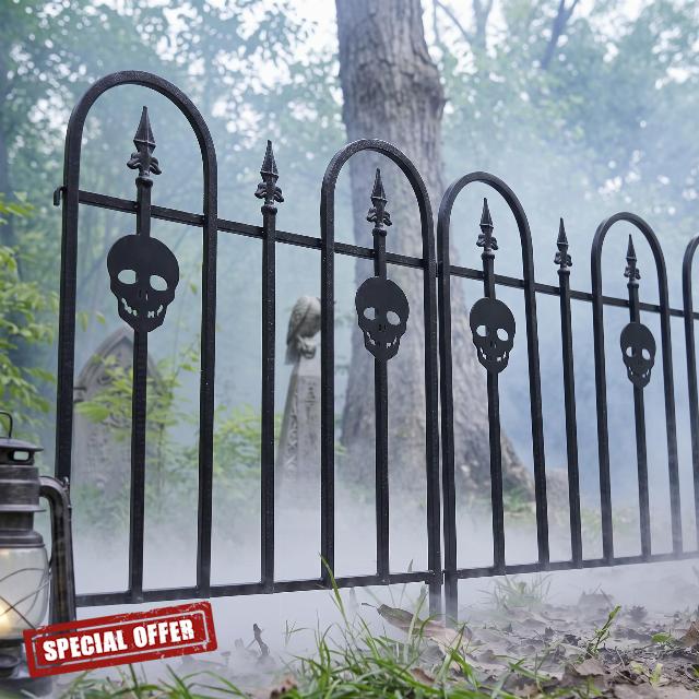 Yaocom 6 Pack Large Halloween Skull Fence 35.4"H x 23.6"W Metal Yard Decor                                                          Rustproof Design for Outdoor Use