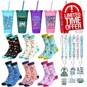 24 Pcs Surgical Tech Gifts Set Surgical Tech Week Gifts Sets for Men Women                                                          Surgical Technologist Appreciation Gift Include Socks Tumblers Pens and Keychains for Hospital Team Staff Nurse Docto
