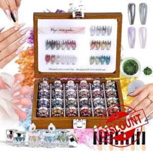 Chrome Nail Powder Aurora Metallic Mirror Holographic Pearl                                                          24 Colors