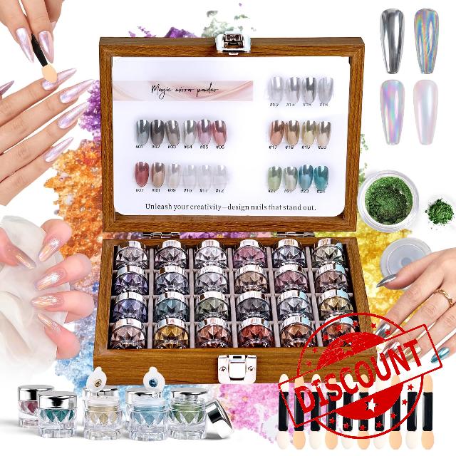 Chrome Nail Powder Aurora Metallic Mirror Holographic Pearl                                                          24 Colors