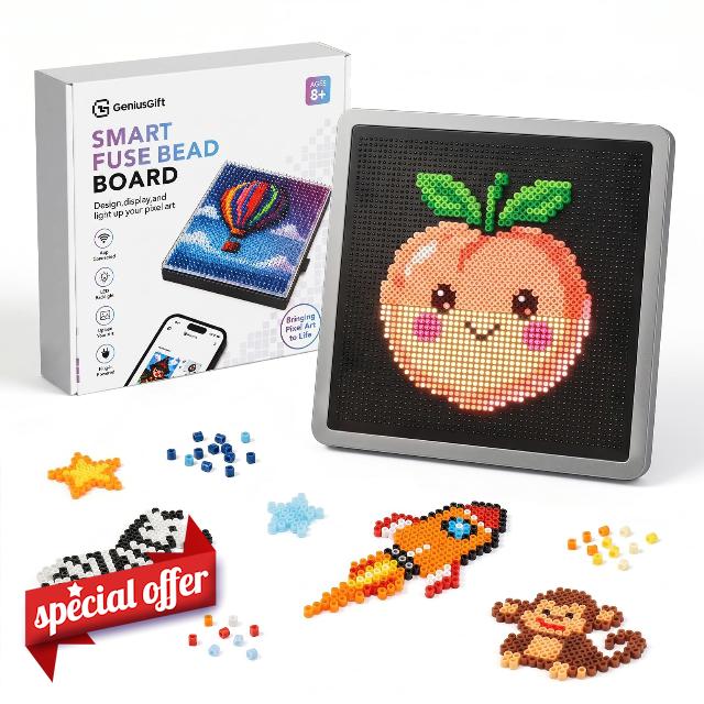 GENIUSGIFT Smart Fuse Beads Boards Kit for 2.6mm Perler Beads                                                          LED Guided Melting Beads Pegboards with App