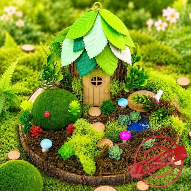 Threehoney 2 Sets DIY Fairy Garden Kits Wooden Fairy House Craft Kit Make Your Own Mini Nature Garden Building Set with Base and Decorations for Craft Enthusiasts Creative Activity Birthday Gif