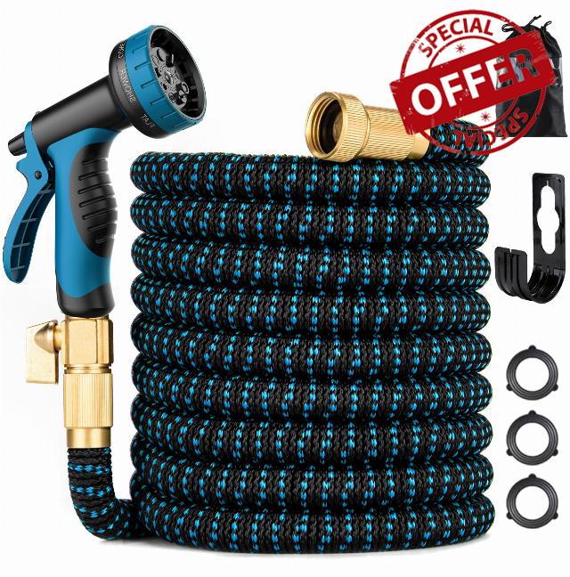 100 ft Expandable Garden Hose - Kink Free Flexible Water Hose 100ft with 10 Pattern Spray Nozzle